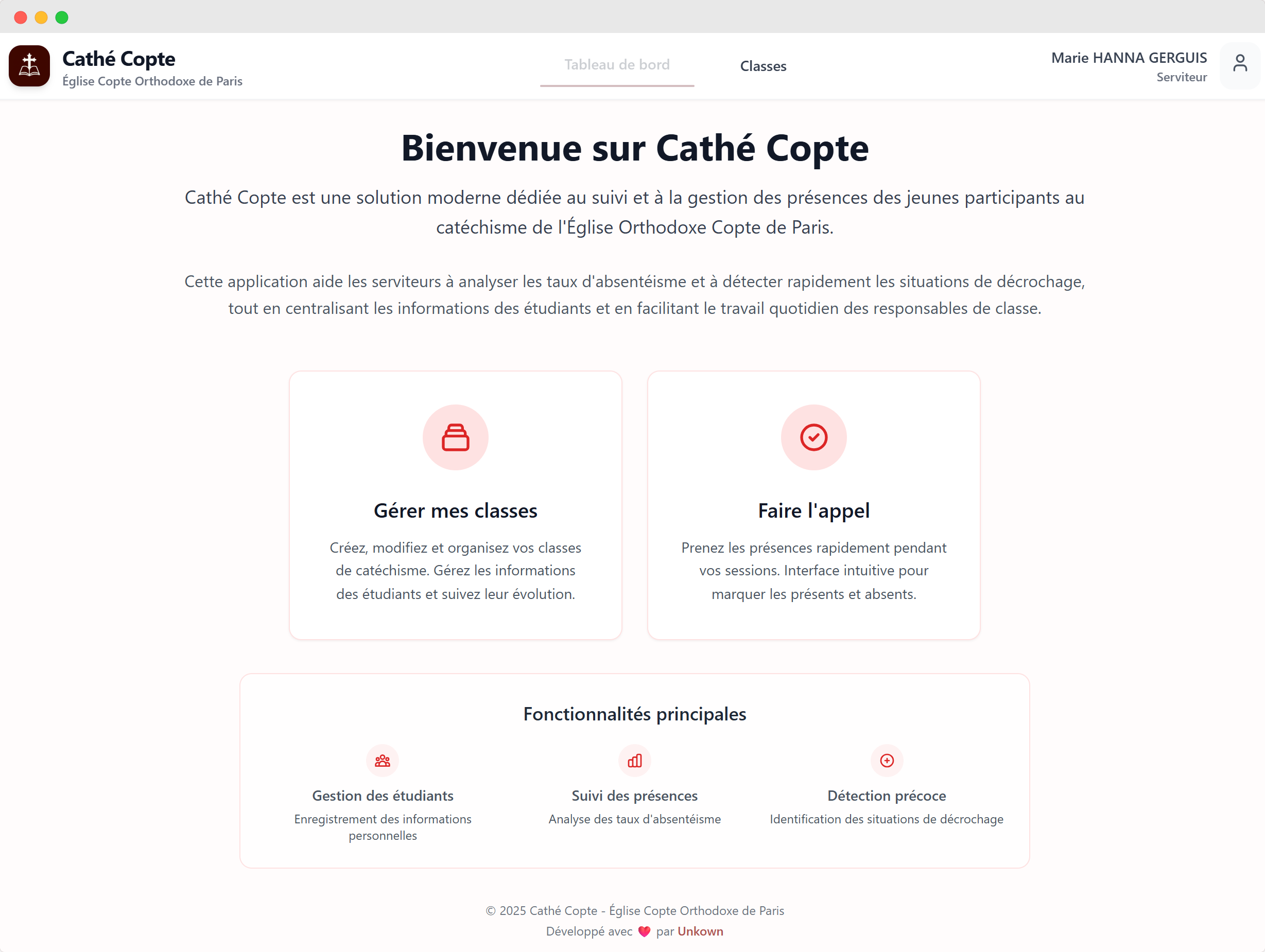 Cathé Copte – Youth attendance management web application